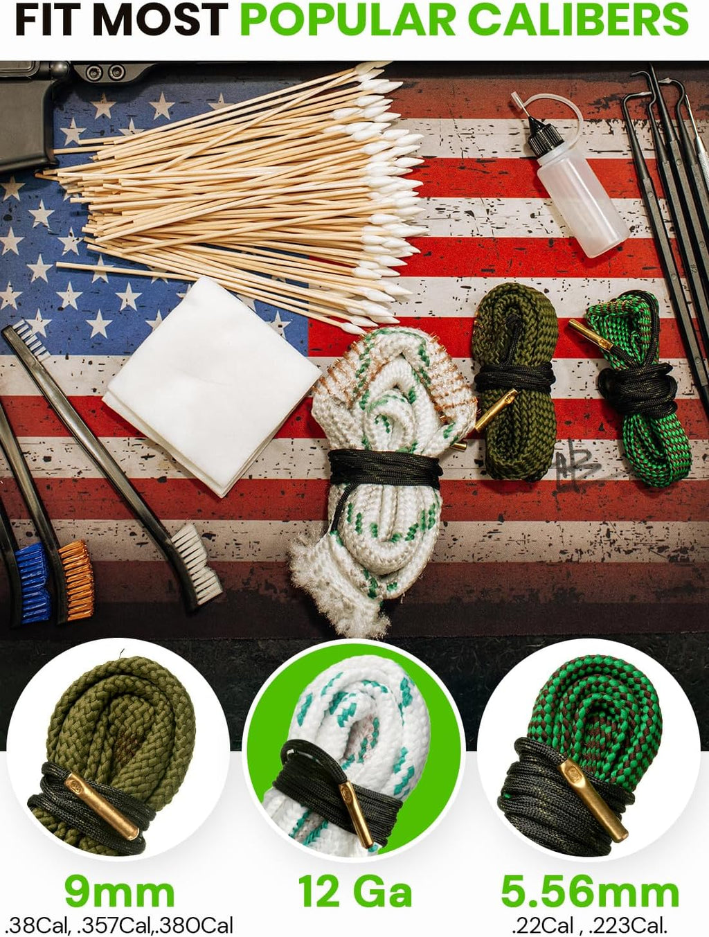 Bore Cleaner Gun Cleaning Kit For 12Ga / 5.56 / 9mm Gun Cleaning Snake, Gun Cleaning Supplies Incl. Gun Cleaning