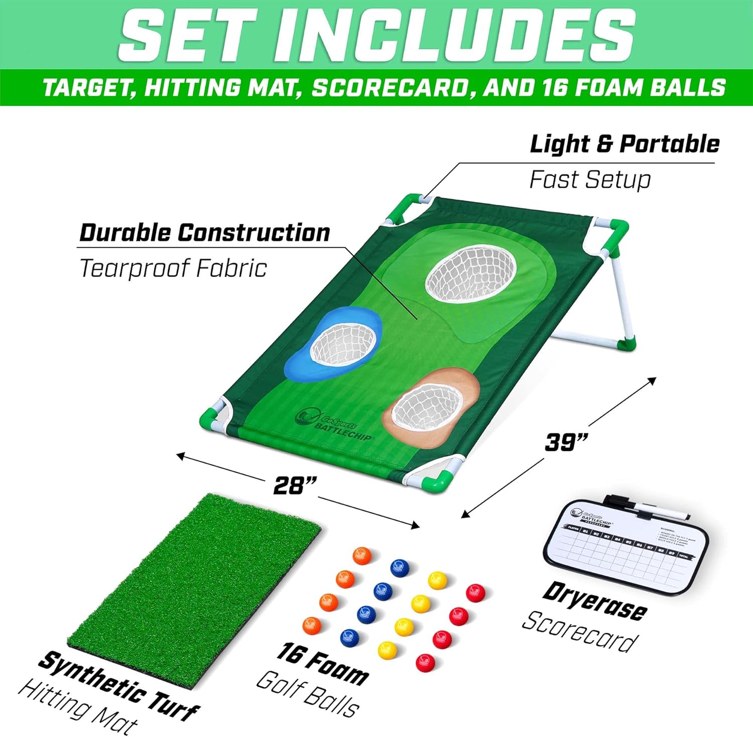 BattleChip Backyard Golf Cornhole Games – Includes Targets, Chipping Mats, Foam Golf Balls, Scorecard and Carry Case