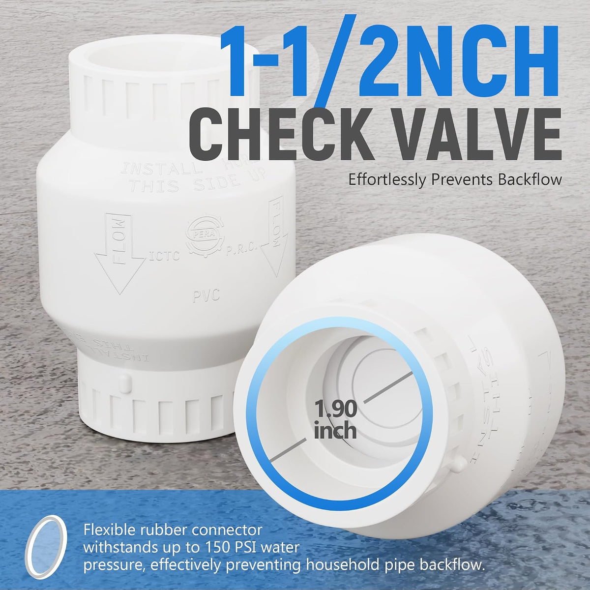1-1/2 Inch PVC Check Valve, Socket x Socket