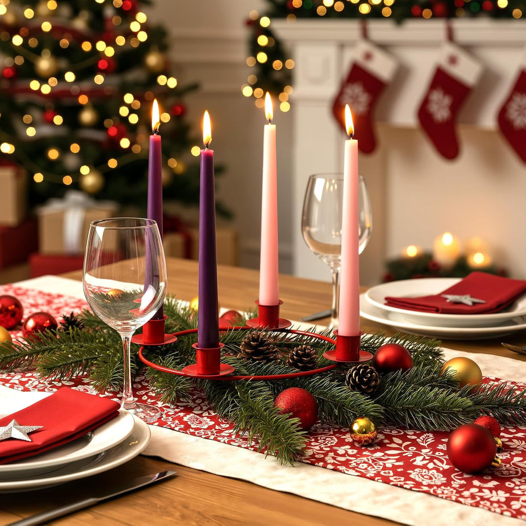 Christmas Advent Candle Holder 4 Candles Stand, Red, 2 Pcs