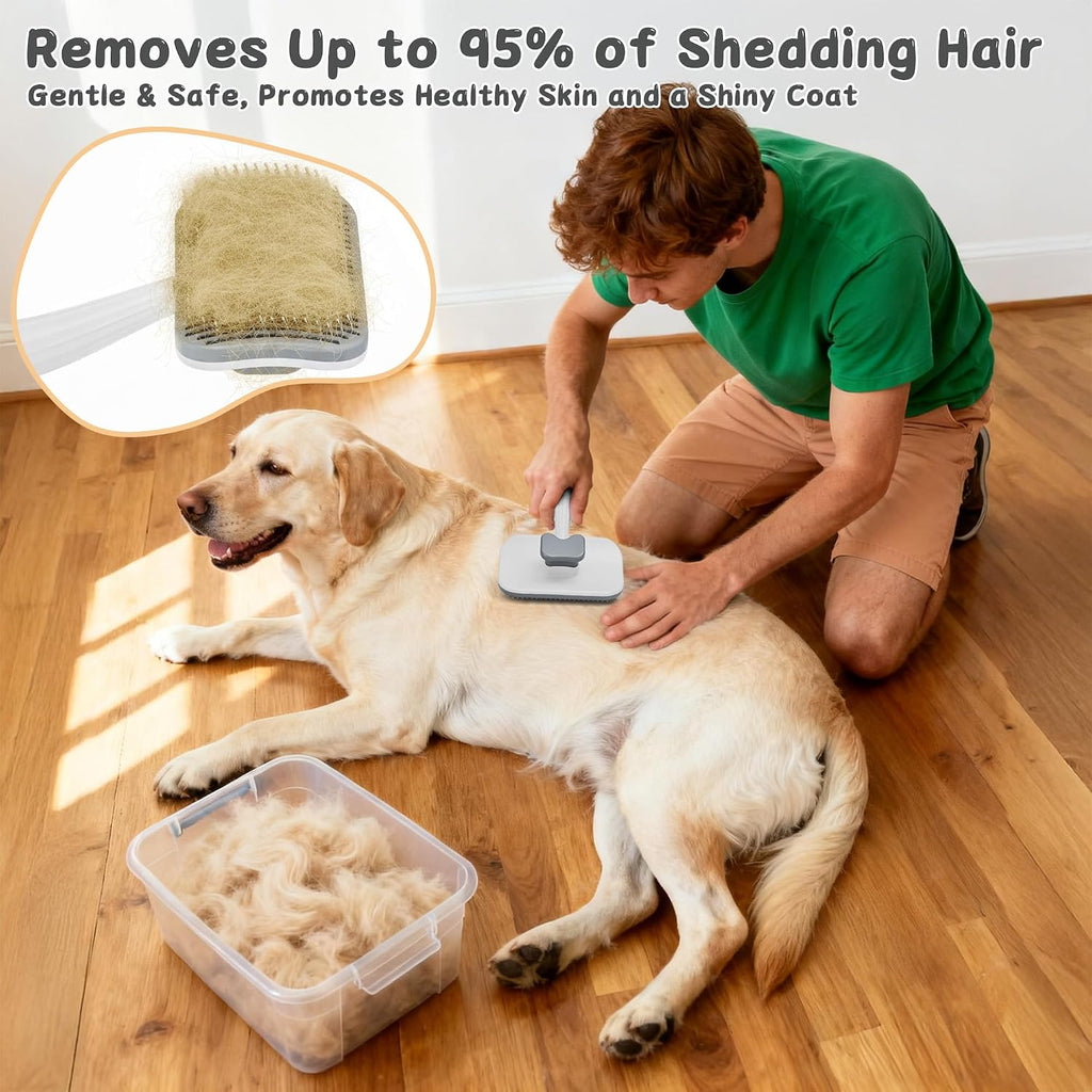 3-Piece Dogs & Cats brush for shedding - Self Cleaning Slicker Brush, Dematting Comb & Nail Clipper - Professional