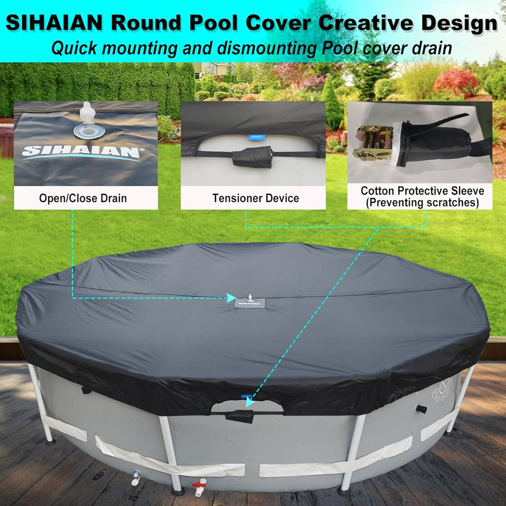 16Ft Round Pool Cover, Prevents Water Accumulation Above Ground Pool Cover, Quick Installation and Removal One-Piece