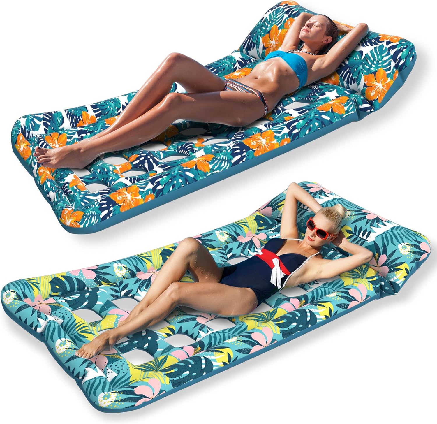 Oversized Pool Floats Lounge 2 Pack 73" X 33", Inflatable Tanning Pool Floaties for Adults, Cooling Pool Raft Lounger