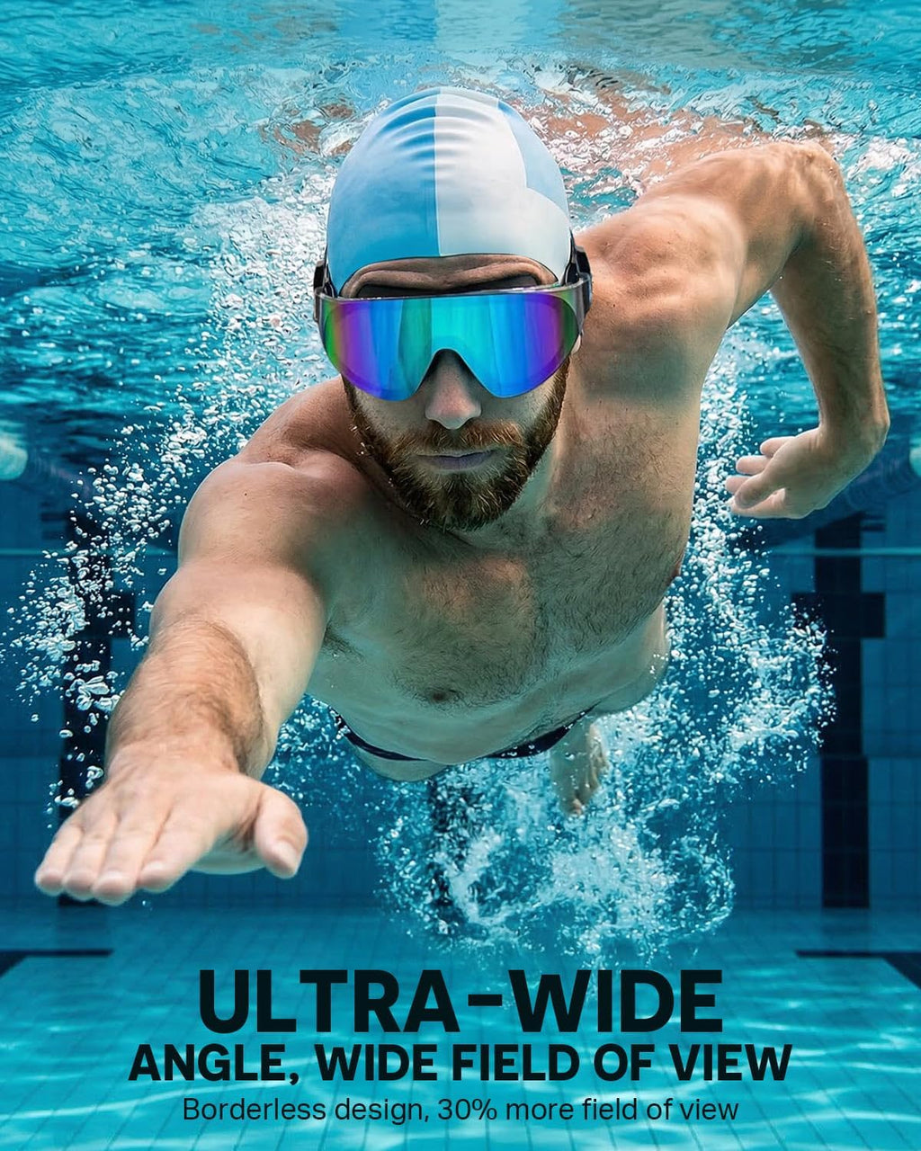 Swim Goggles 2 Pack, Rimless Wide View Swimming Goggles for Adult, Anti-Fog UV Leaking Pool Goggles for Men Women