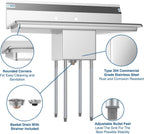 1 Compartment Stainless Steel NSF Commercial Kitchen Prep & Utility Sink with 2 Drainboards - Bowl Size 12" x 16" x 10"