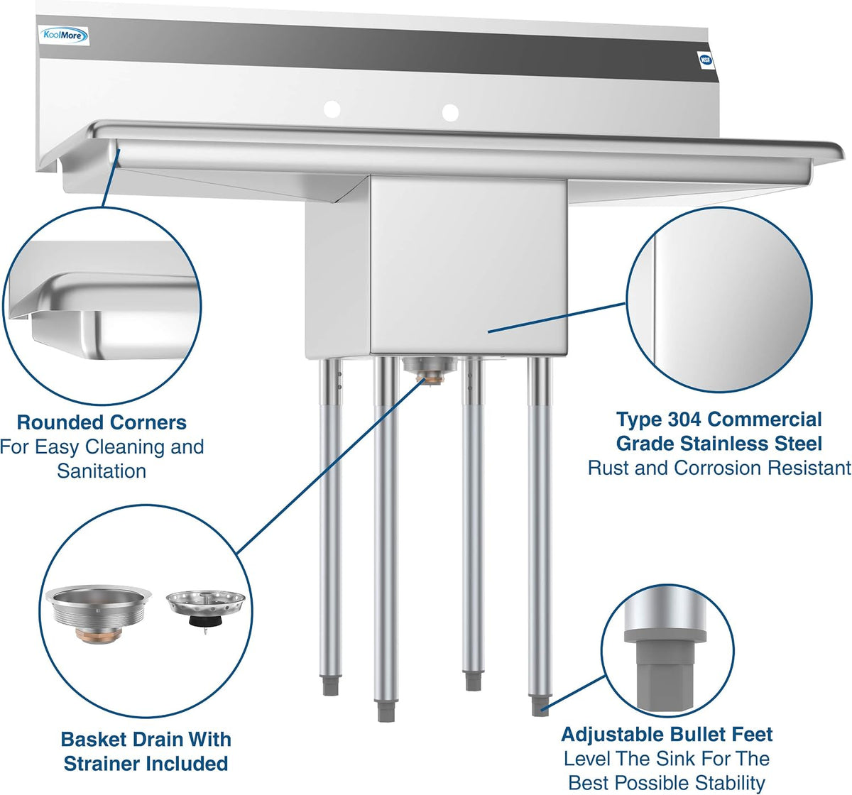 1 Compartment Stainless Steel NSF Commercial Kitchen Prep & Utility Sink with 2 Drainboards - Bowl Size 12" x 16" x 10"