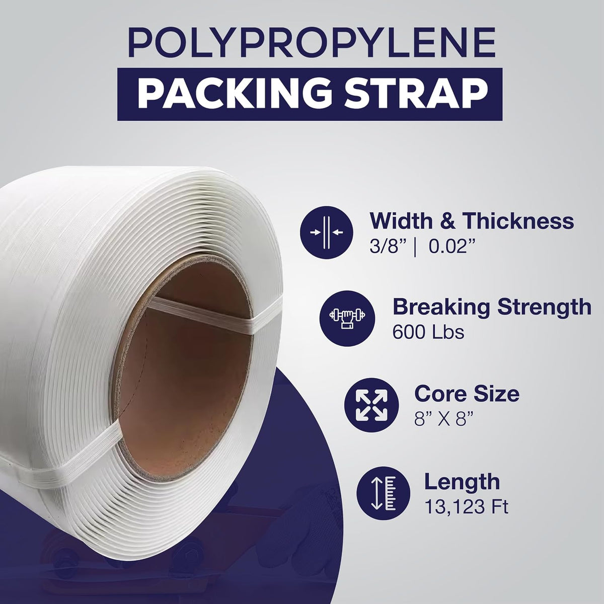 3/8 Inch Poly Strapping Roll, 13,123 Feet, Machine Grade 8x8 Core