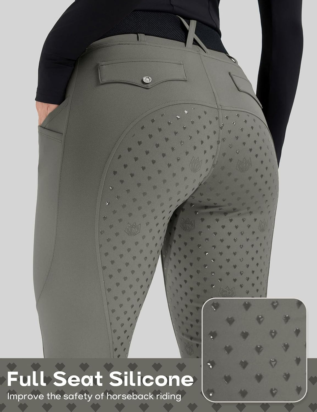 Women's Horse Riding Pants Full Seat Equestrian Breeches High Waist Horseback Riding Tights with Pockets