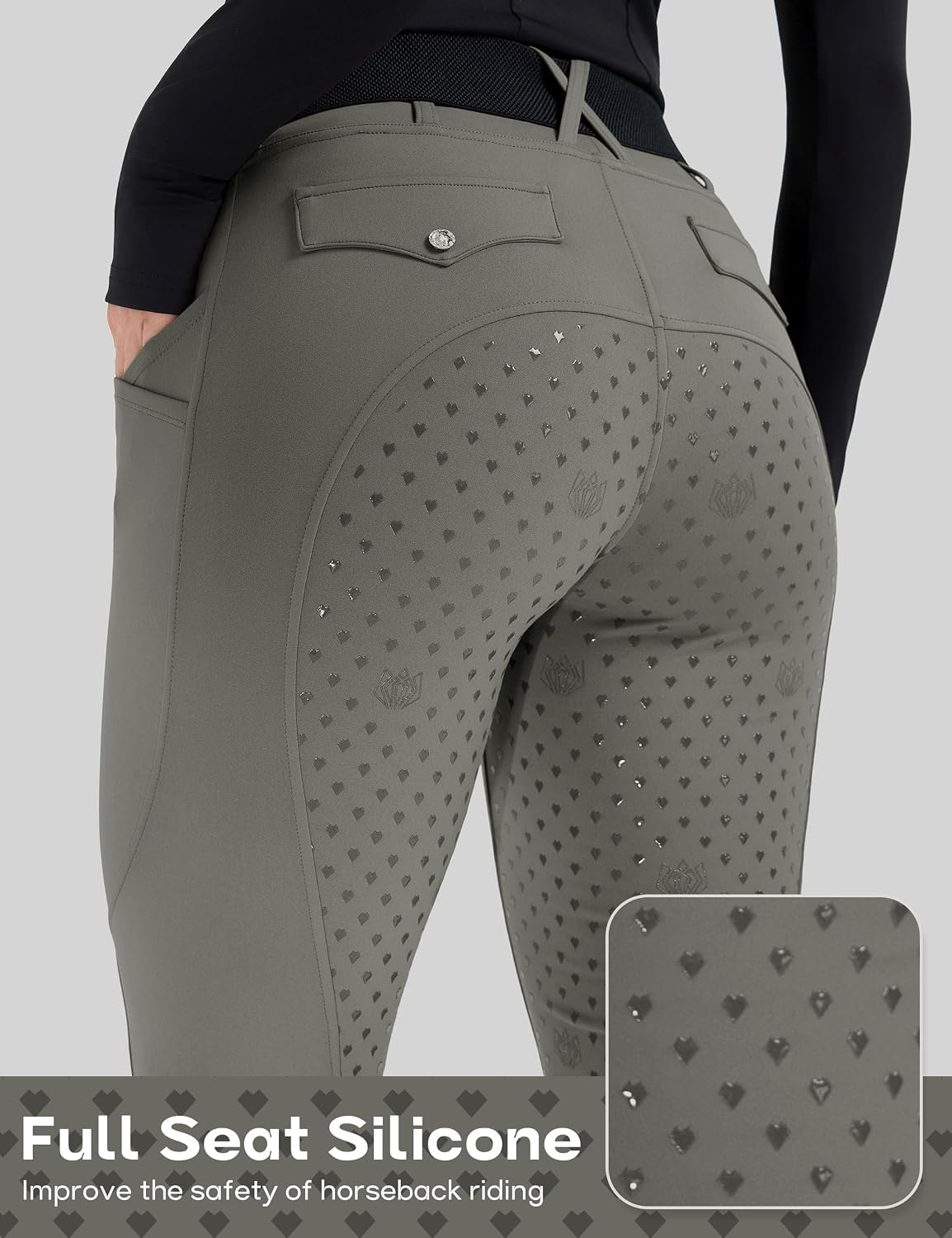 Women's Horse Riding Pants Full Seat Equestrian Breeches High Waist Horseback Riding Tights with Pockets