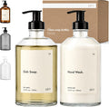 Glass Soap Dispenser Set [INCL. Waterproof Labels] - Glass Soap Dispenser with Pump - Hand Soap and Dish Soap Set