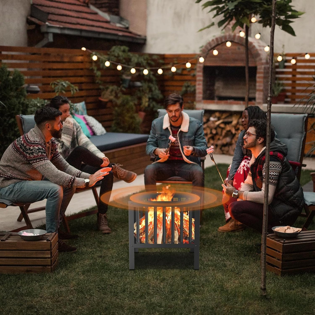 16" Tall,16-Inch Square Steel Grating Fire Pit with Bottom in Black