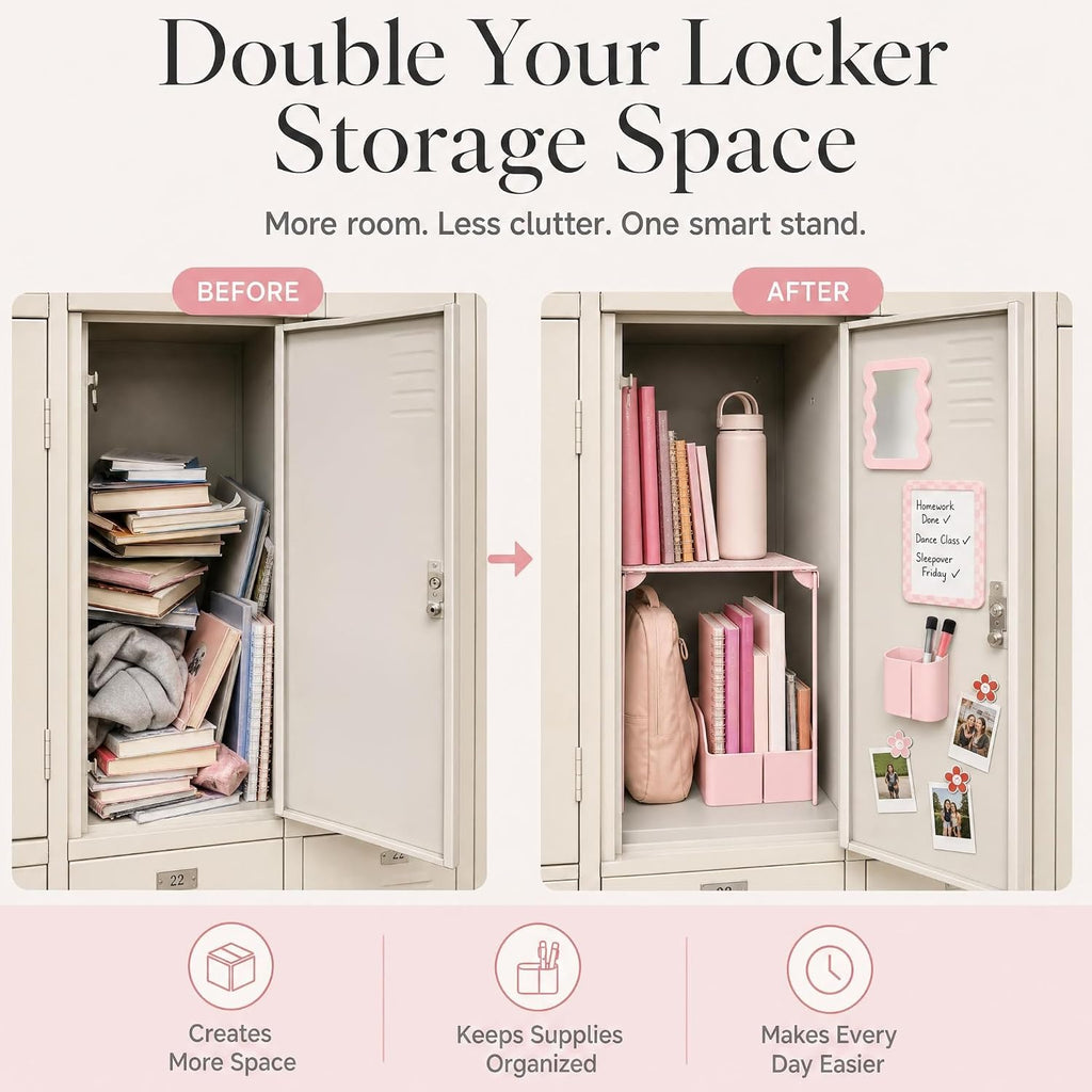 Stylish Locker Accessories Kit - Includes Shelf, Mirror, Whiteboard, Pen Holder, Cute Flower Magnets & Marker Set