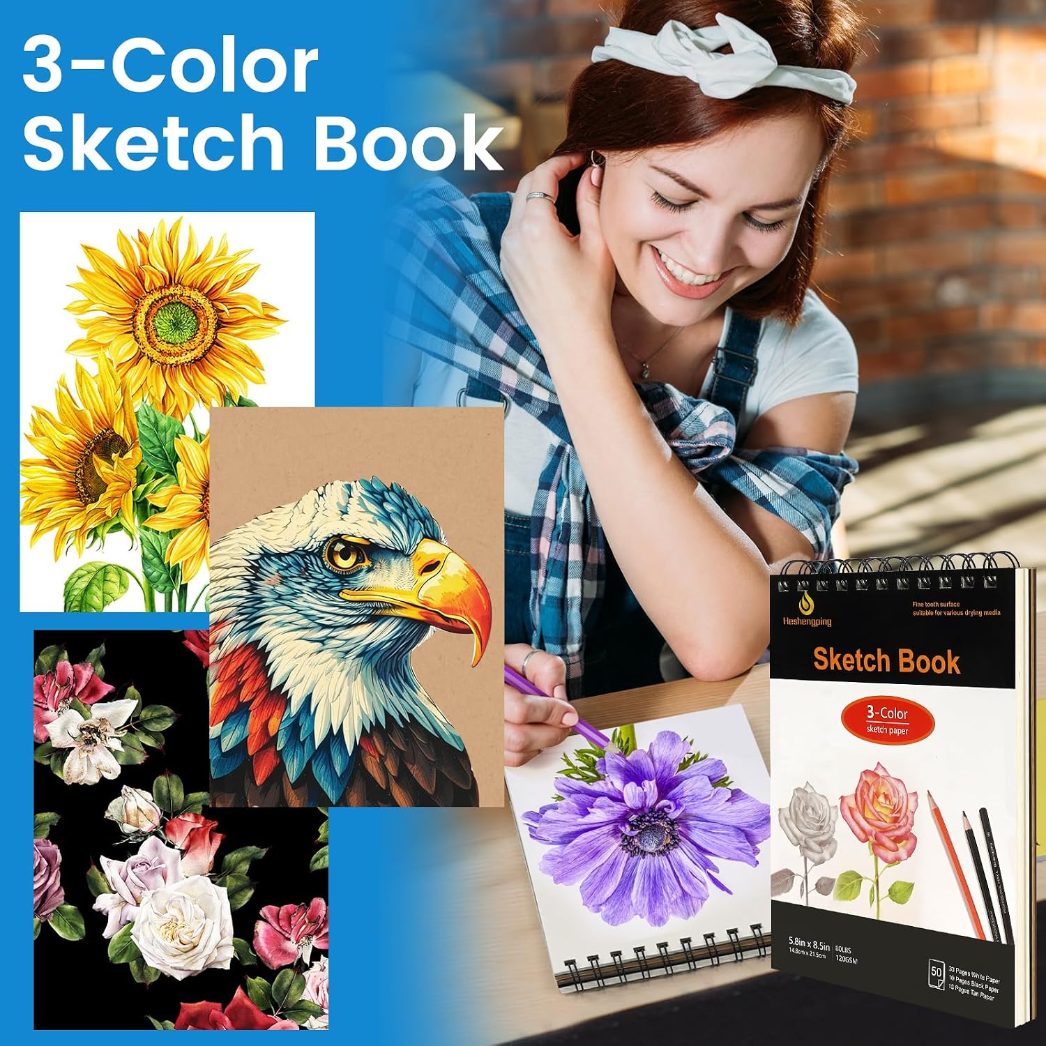 100 Art Supplies Drawing Kit Pro Drawing Supplies Set has 3-Color Sketchbook Coloring book Graphite Colored Charcoal