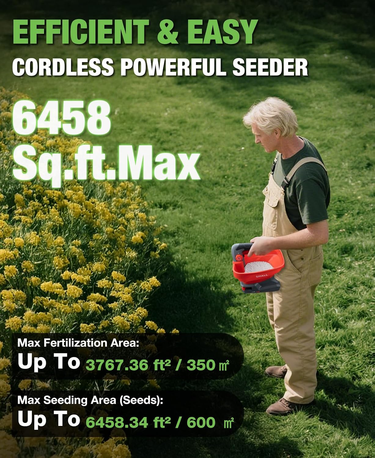 Battery Powered Fertilizer Spreader, 7.2V Rechargeable Seed Spreader for Salt, De-Icer, Earth Food, Grass Seed