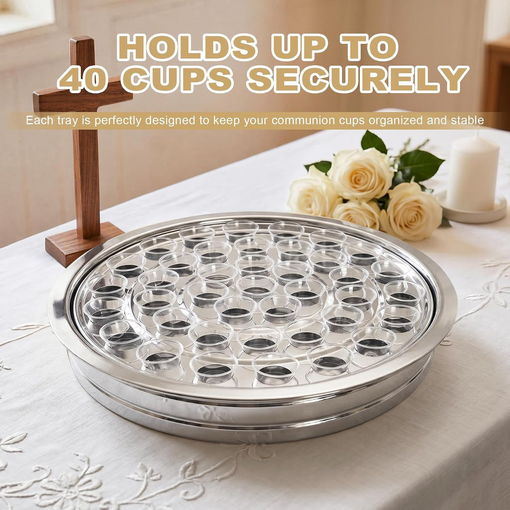 Stainless Steel Communion Tray for Church, 40Cup Silver Communion Wine Tray
