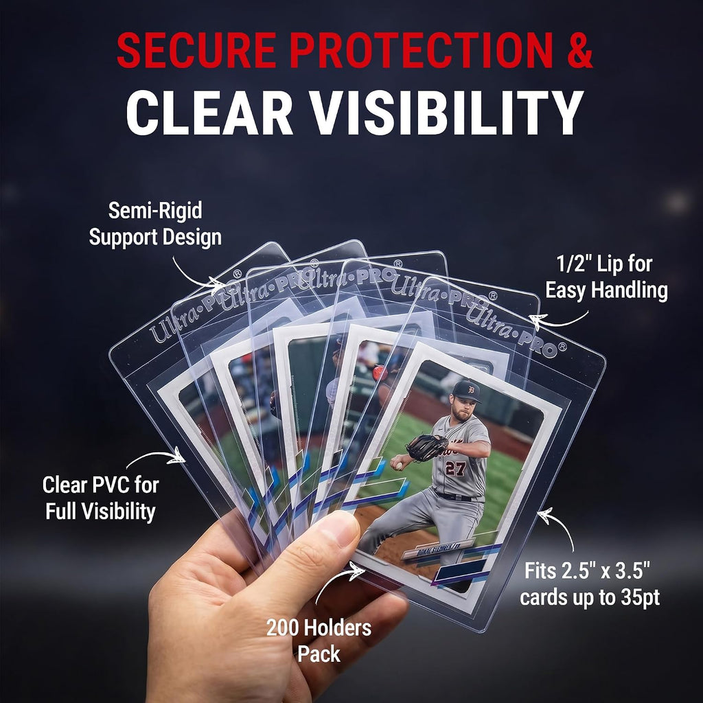 Semi Rigid Card Holder 1/2" Lip – Clear PVC Sleeves for Trading Cards – Fits 2.5" x 3.5" up to 35pt – Card Grading