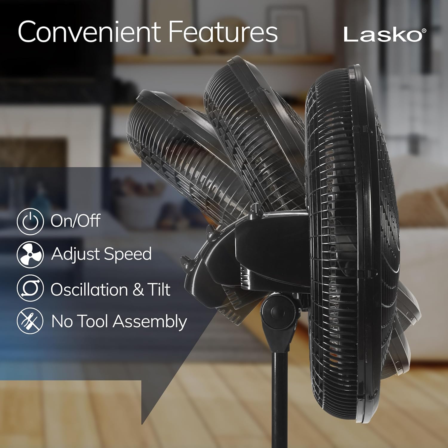 Pedestal Fan, Oscillating Fan for Bedroom with Adjustable Height and 3 Cooling Speeds, Portable, 18", Black, 1827