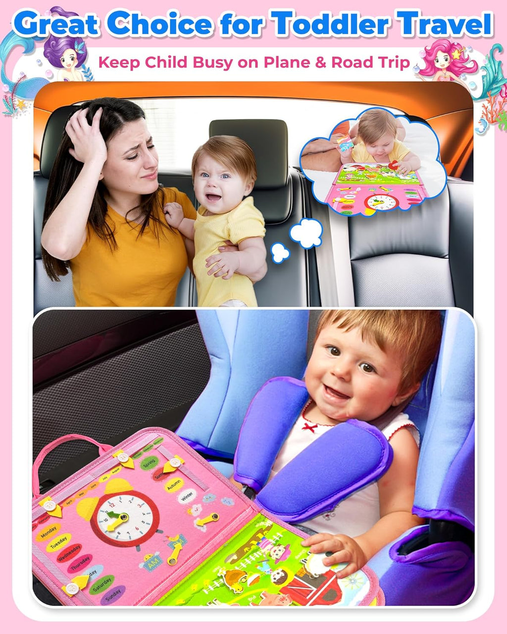 Busy Board Montessori Toys for Toddler Boy Birthday Gifts Busy Book | Sensory Toys, Airplane Car Travel Toy, Learning