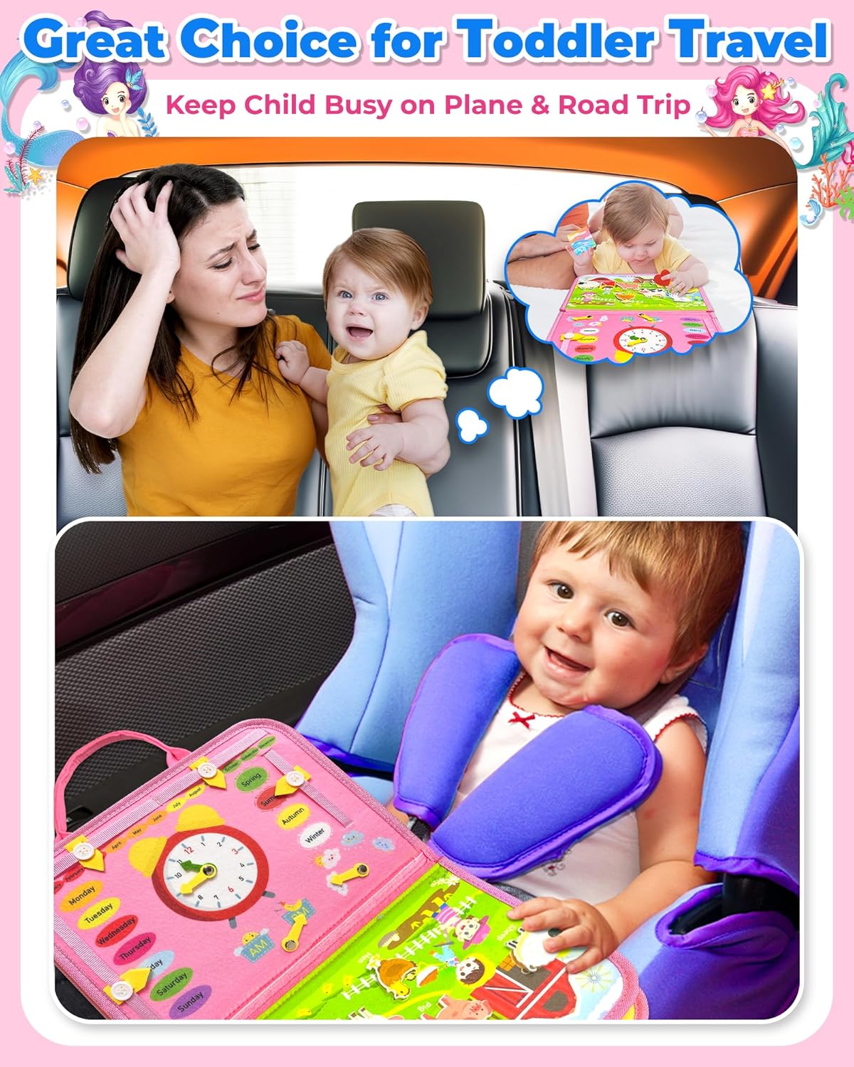 Busy Board Montessori Toys for Toddler Boy Birthday Gifts Busy Book | Sensory Toys, Airplane Car Travel Toy, Learning