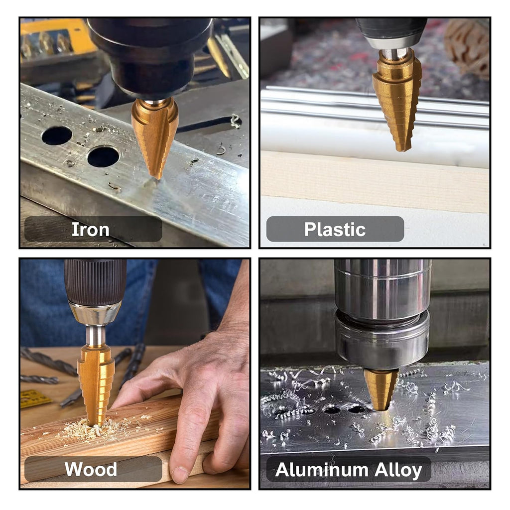 3-Piece HSS Titanium Step Drill Bit Set with Double Flutes