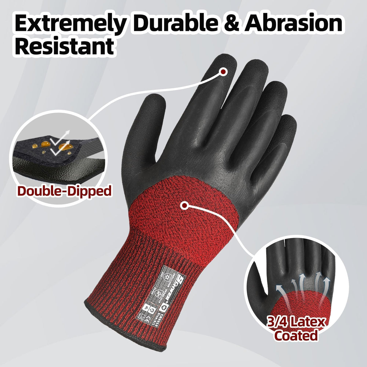 3 Pairs Winter Work Gloves, 3/4 Double-Dipped Coating, CR3313, L