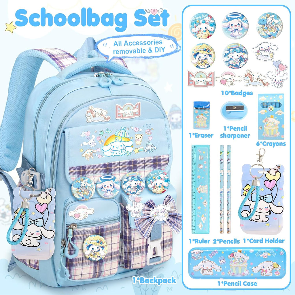 16.5/19IN School Backpack for Girls with 24Pcs Accessories, Anti-Theft Kids Backpack for Students, New Semester