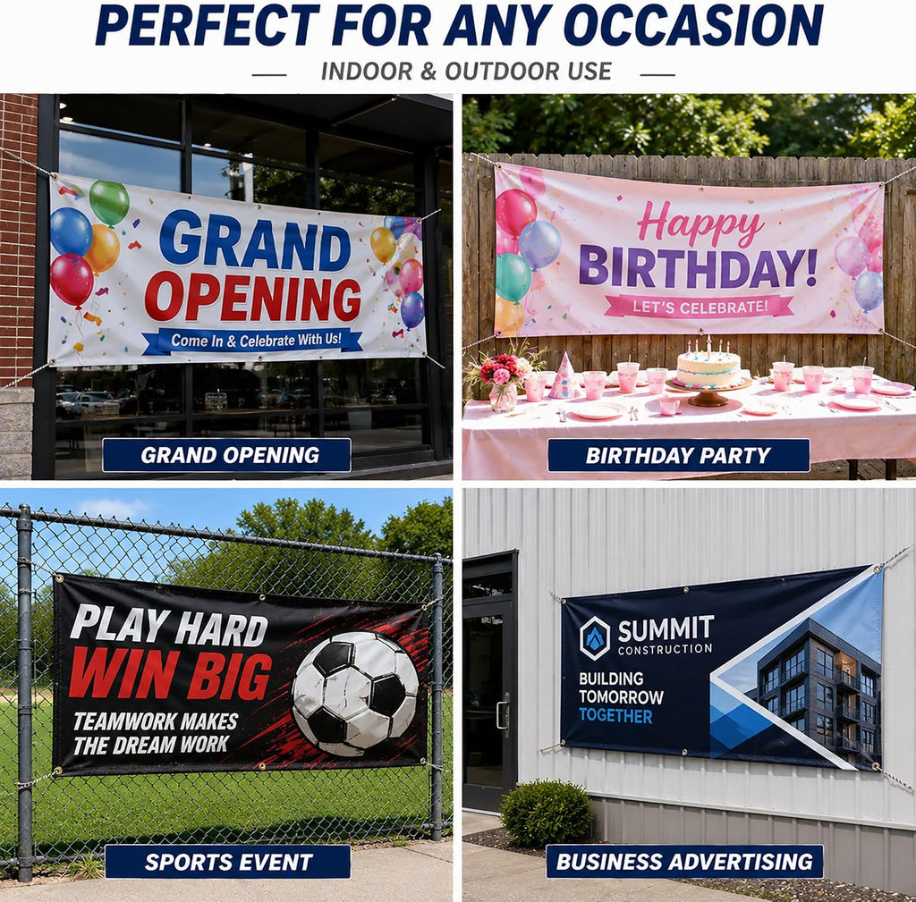 Custom Banner, 13oz Heavy Duty Personalized Banner, Full Color High Resolution Printing, Indoor Outdoor Custom Vinyl