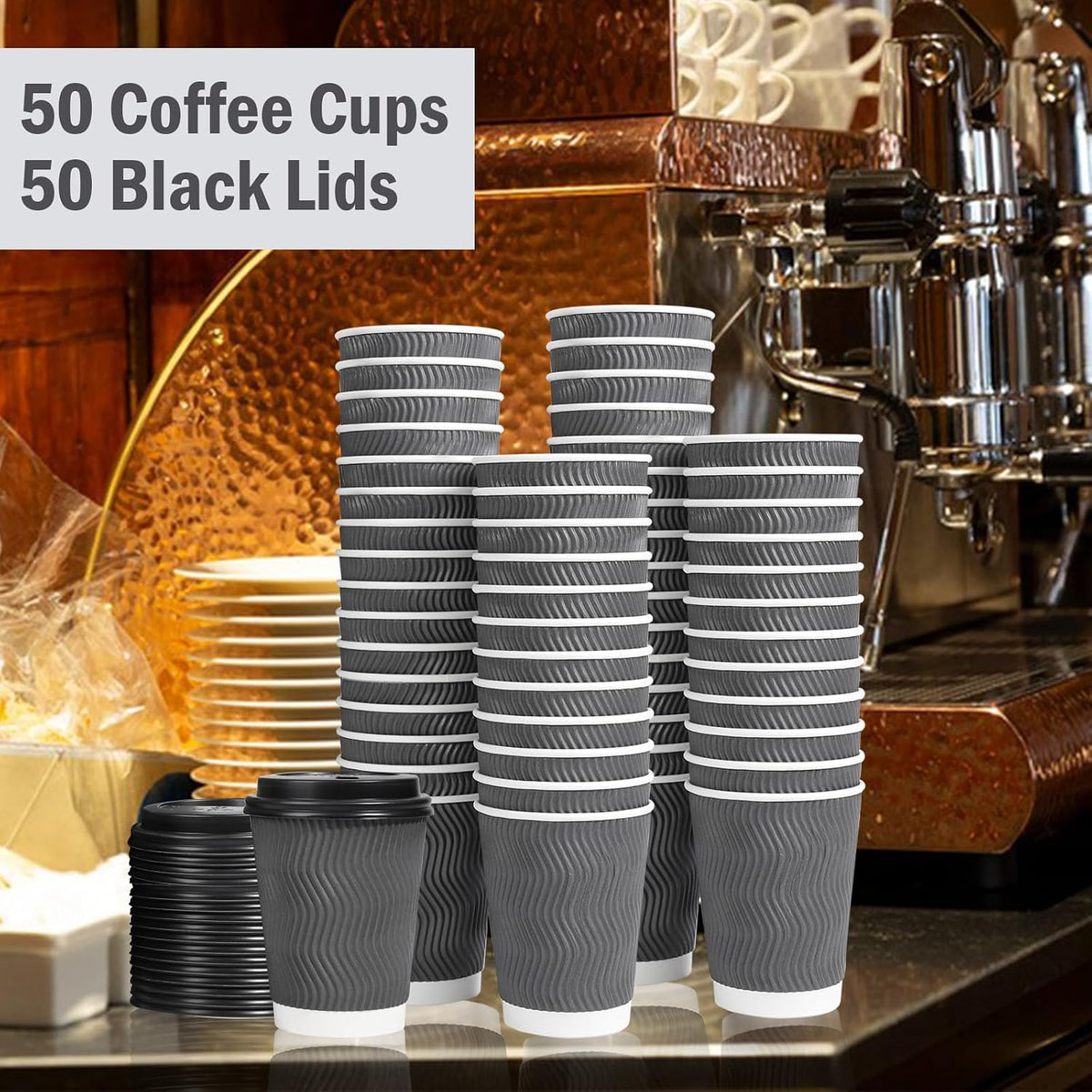 50 Pack 16 oz Insulated Disposable Coffee Cups with Lids