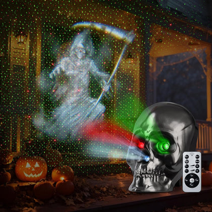 Halloween Projector Lights, Ghost Skeleton Halloween Laser Lights in Skull Shape, 5 Modes and Spooky Screams