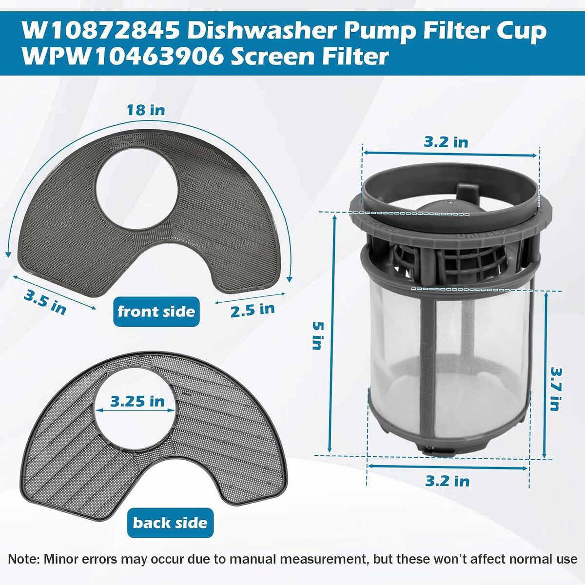 BigHead W10872845 Dishwasher Pump Filter Cup & WPW10463906 Screen Filter
