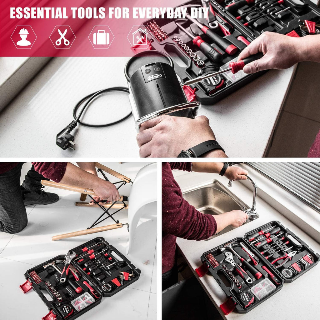 128-Piece Home Repair Tool Set, Tool Sets for Homeowners, General Household Hand Tool Set with Storage Toolbox