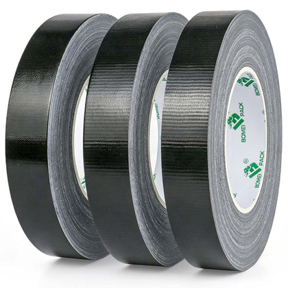3-Pack Black Heavy Duty Duct Tape, 1 inch x 55 Yards, Strong, Flexible, No Residue, All-Weather and Tear by Hand