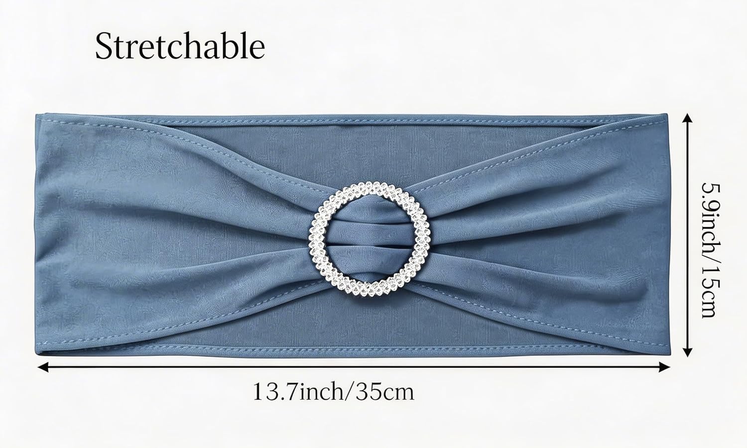 Pack of 50PCS Spandex Dusty Blue Chair Sashes Bows Elastic Chair Cover Bands Slider Buckles for Wedding Reception