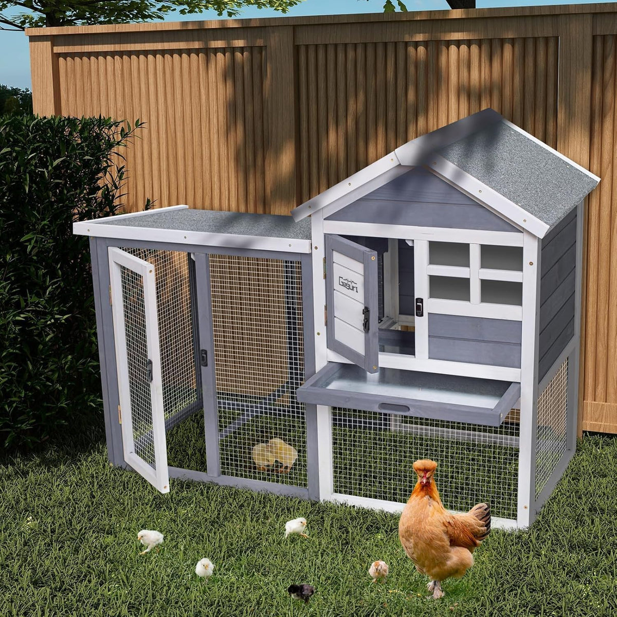 Wooden Rabbit Hutch, Indoor Outdoor Chicken Coop Bunny Cage with Waterproof Roof
