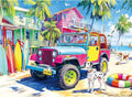 500 Piece Jigsaw Puzzle for Adults – Colorful Beach Jeep with Surfboards and Tropical Island Scene, Cute Dalmatian