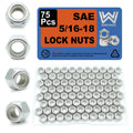 5/16-18 Nylon Insert Lock Nuts 75 Pack, 304 Stainless Steel Hardware Nuts
