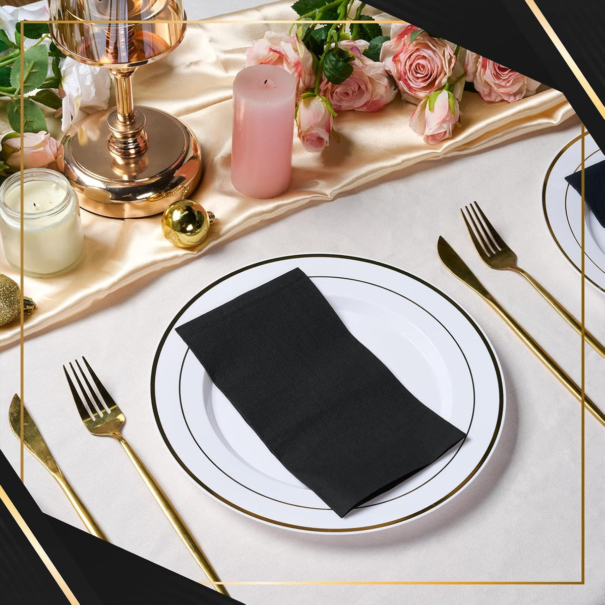 200 Pack Black Paper Napkins, 3 Ply, 7.8x4.3 inch (Folded)
