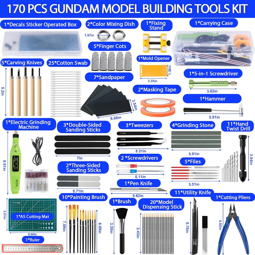 Gundam Tool Kit, 170 Pcs Professional Model Tool Kit for Gundam, Model Kit Tools with Decals Sticker Operated Box