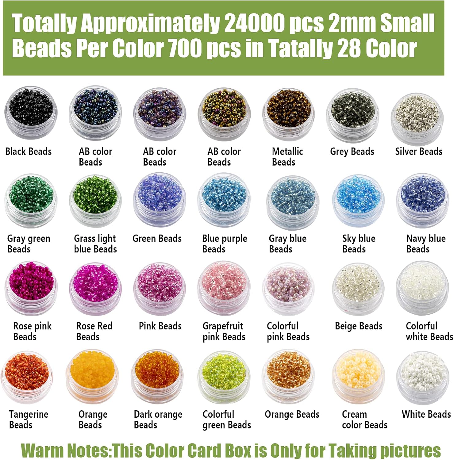 24000Pcs 2mm Glass Seed Beads Kit, with 28 Colors Small Beads Kit for Girls,Women and Adults,Bracelets