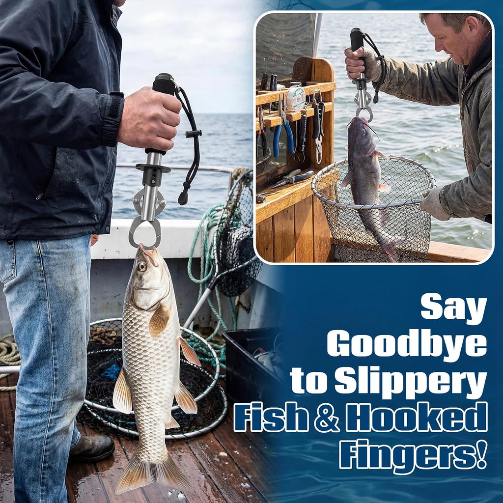 3 Pack Fish Lip Gripper with Scale 33lb Stainless Steel Fish Landing Tool with Non-Slip EVA Handle & Wrist Strap for