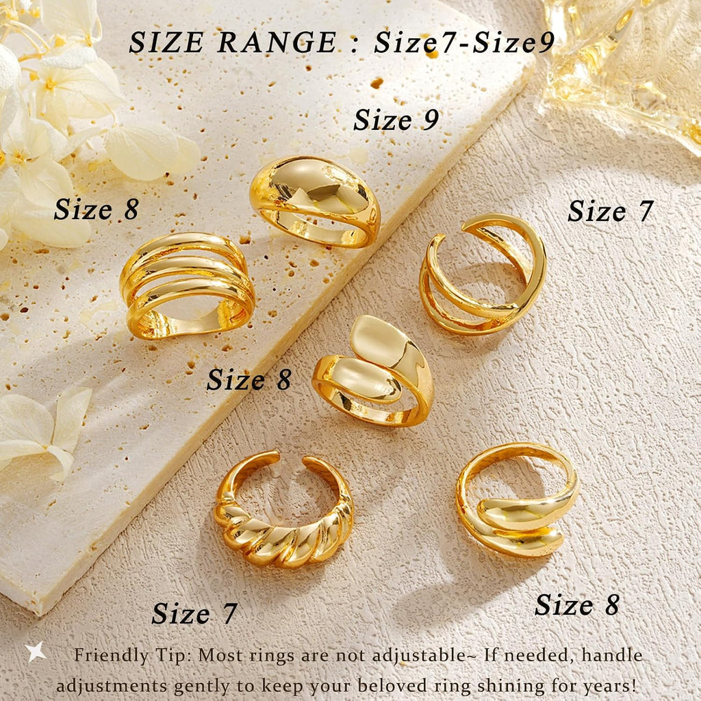 Chunky Gold Rings for Women Non Tarnish, 18K Gold Plated Stackable Thumb Ring, Statement Women Rings Set