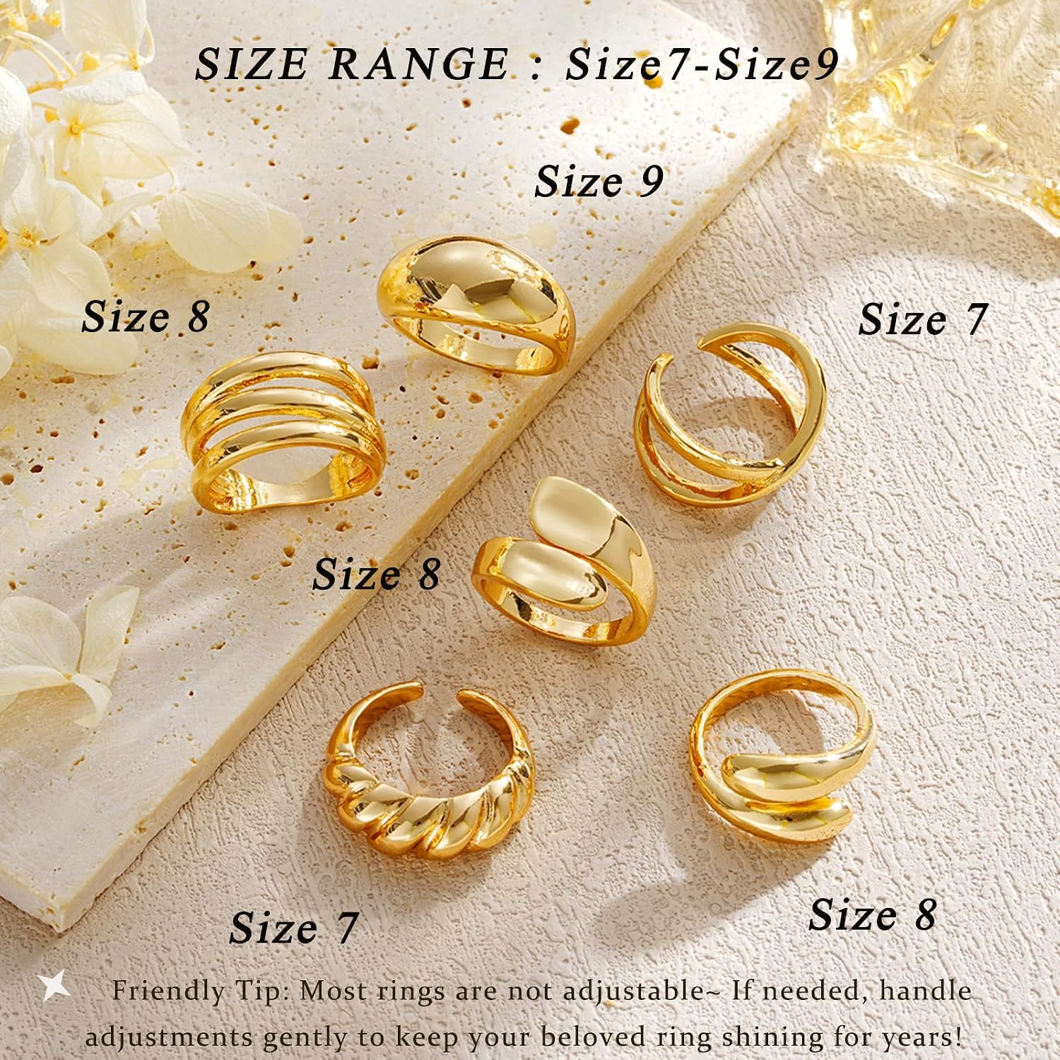 Chunky Gold Rings for Women Non Tarnish, 18K Gold Plated Stackable Thumb Ring, Statement Women Rings Set