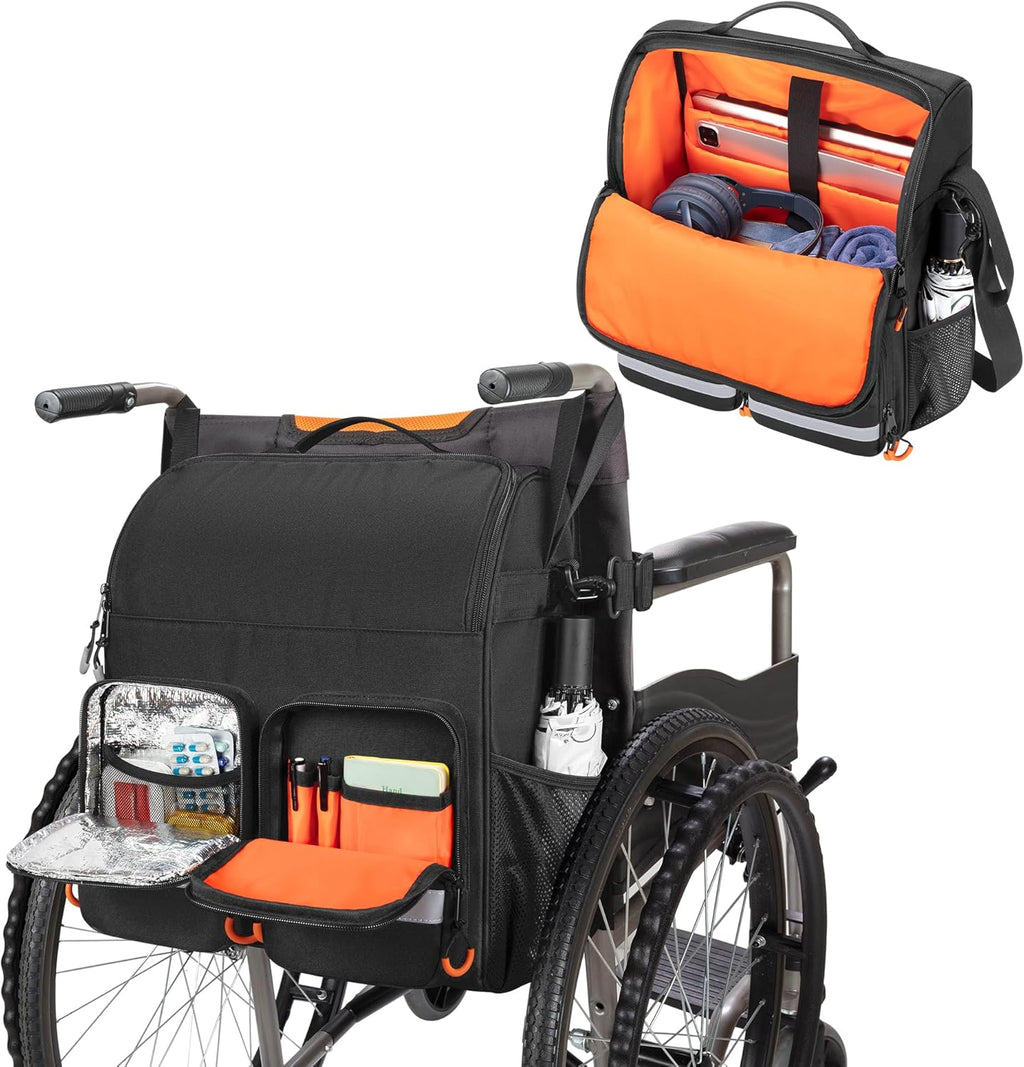 Large Wheelchair Bag to Hang on Back, Wheelchair Accessories Backpack for Adult & Senior, Wheelchair Pouch with