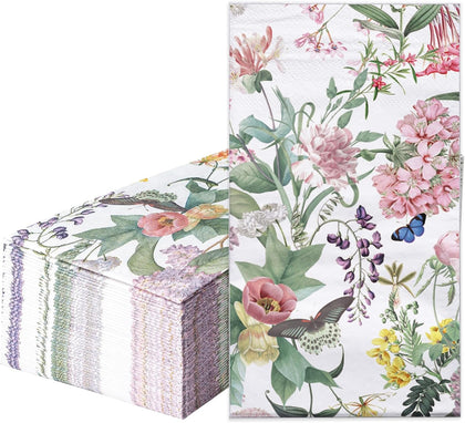 Decorative Paper Hand Towels Bright Flower Disposable Napkins for Bathroom, Guest Room and Kitchen, 3 Ply 4.3" x 7.5"