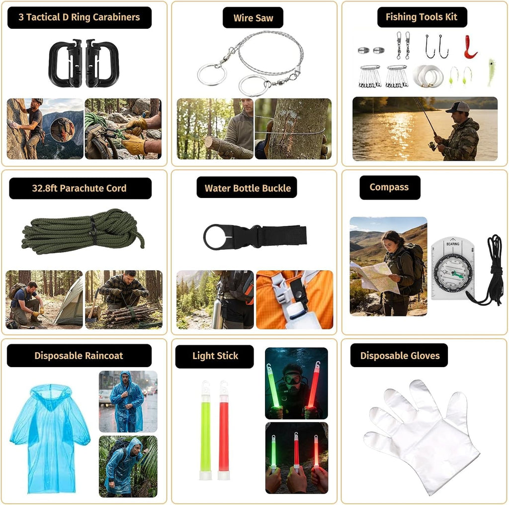Survival Kit, 294 Pcs Survival Gear Emergency Supplies First Aid Kit | Emergency Survival Kit Camping Essentials