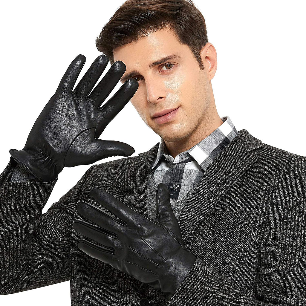 Luxury Mens Leather Gloves Fleece Lined-Soft Comfortable Lambskin