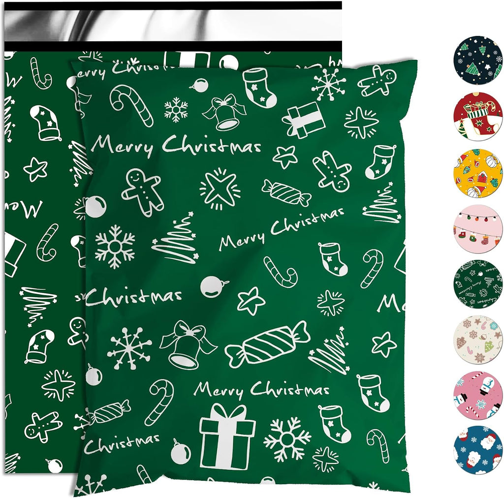 Christmas Poly Mailers 6x9 Inch 100 Pcs, Green Merry Christmas