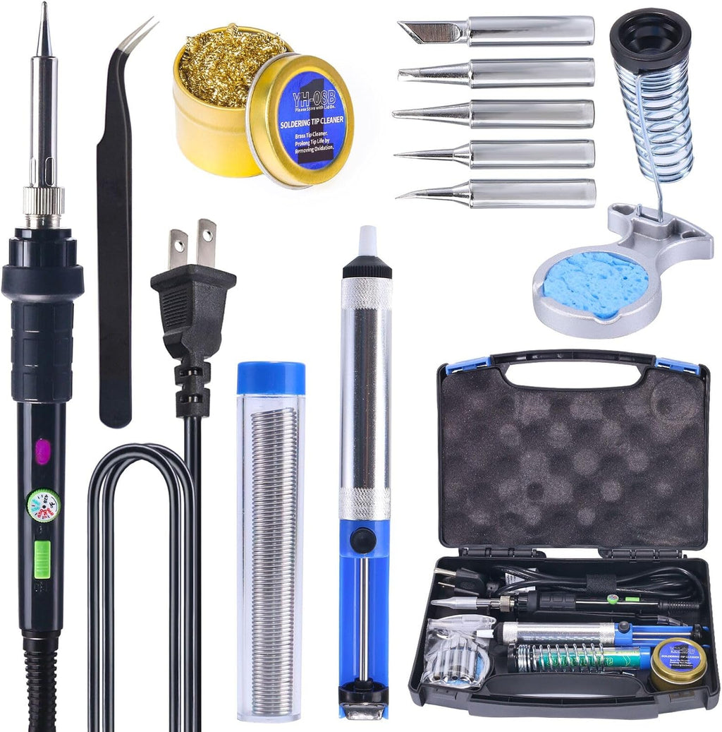 947-III 60W Soldering Iron Kit Adjustable Temperature with Sticky Holder, Tip Cleaner, Cleaning Sponge Power Switch