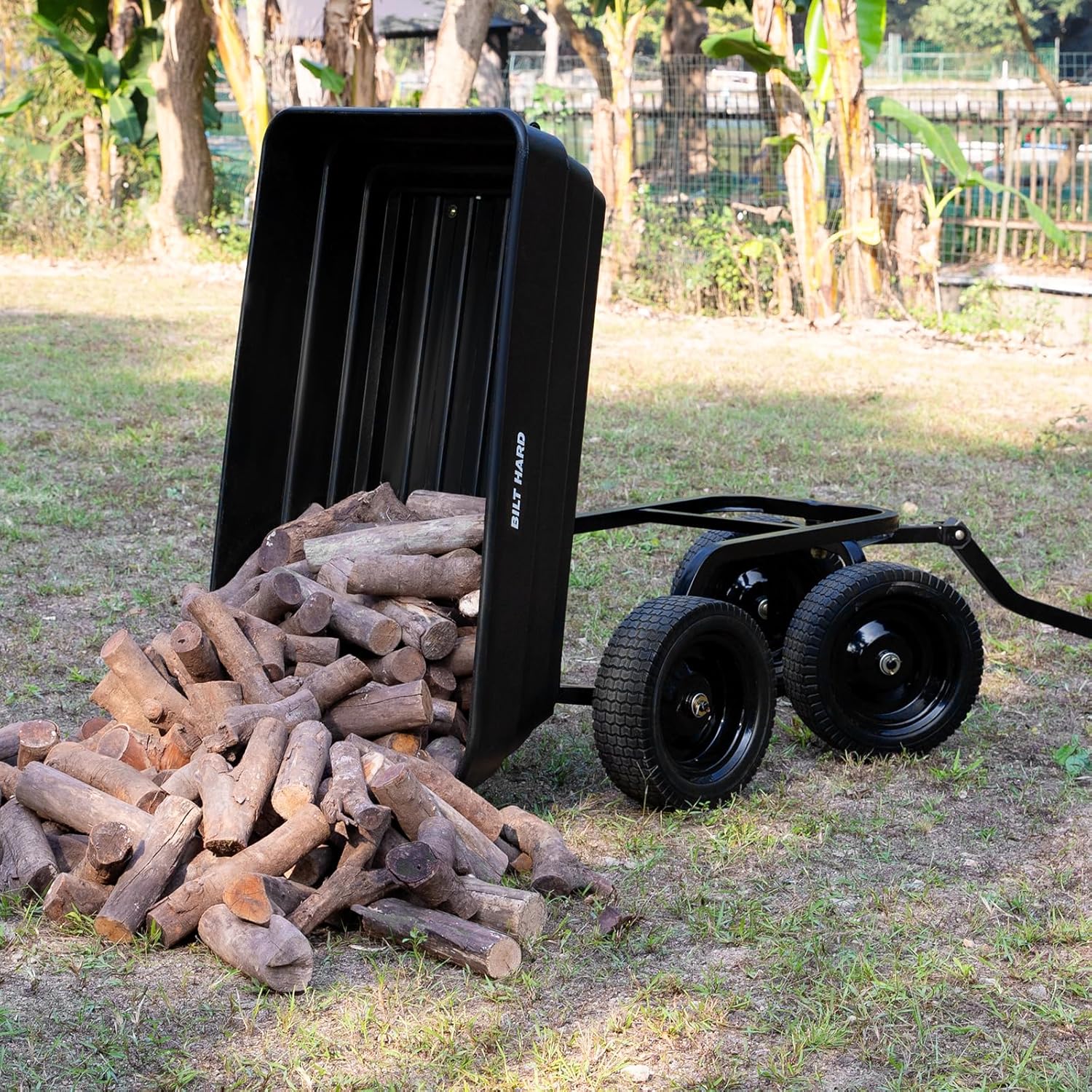 Poly Garden Dump Cart 1200 lbs with No Flat Tires, Quick Release, 2-in-1 Convertible Handle, 7 Cu Ft Dump Wagon Heavy