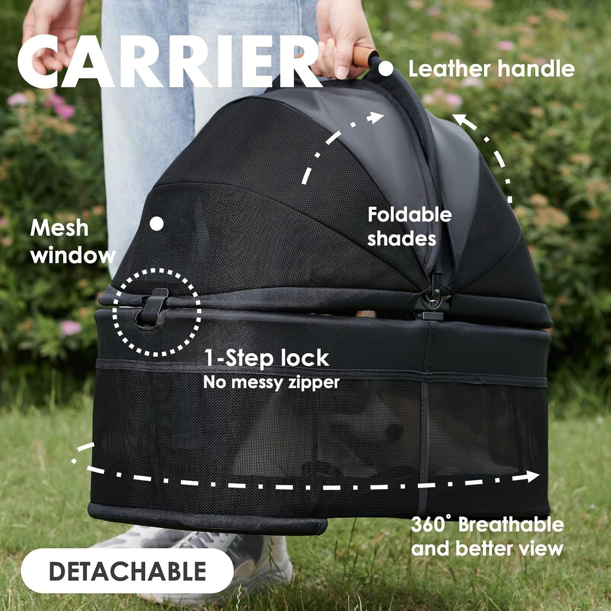 3 in 1 Dog Stroller, Folding Pet Stroller w/Removable Carrier